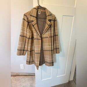 Anne Klein Camel Checkered Pea Coat
